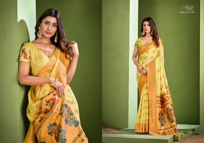 Ajara Cotton By Aura Designer Party Wear Sarees Catalog